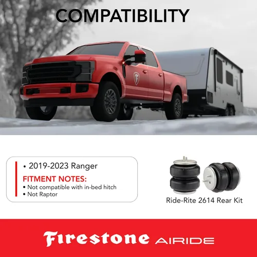 Vista 3 de Firestone Airide 2614 Ride-Rite - Kit de resortes de aire traseros para Ranger Not Raptor 2019-2023 5-100 PSI Instalación sin taladro