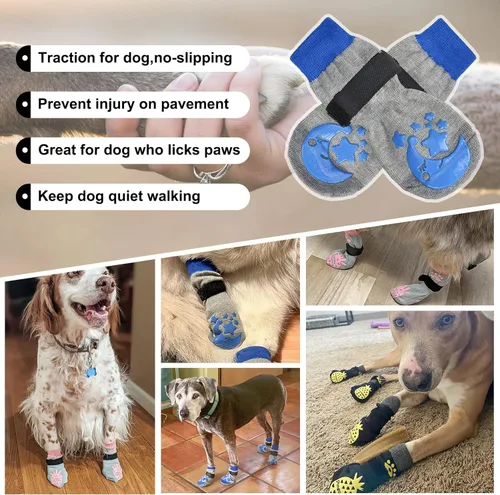 Vista 3 de BEAUTYZOO Calcetines antideslizantes para perros pequeños, medianos y grandes, protector de patas de perro con agarre para suelos de madera dura