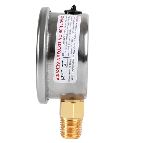 Vista 7 de Medidor de presión baja relleno de glicerina 15psi/1bar, carcasa de acero inoxidable, construcción interior de latón, esfera de 2-1/2 pulgadas