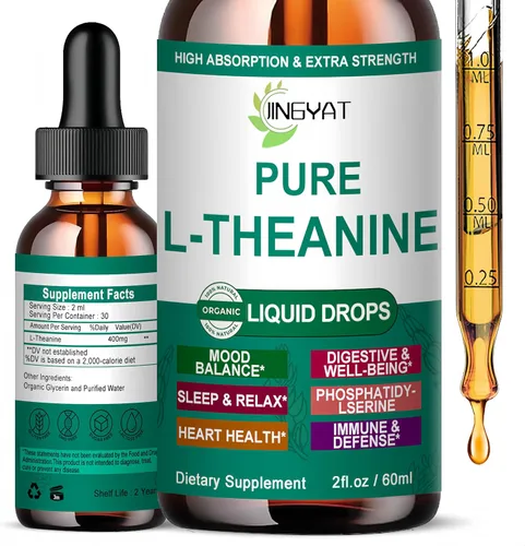 L Theanine - Gotas líquidas de L-teanina pura de 400 mg para adultos y niños, suplemento orgánico de alta absorción de L teanina, suplemento de
