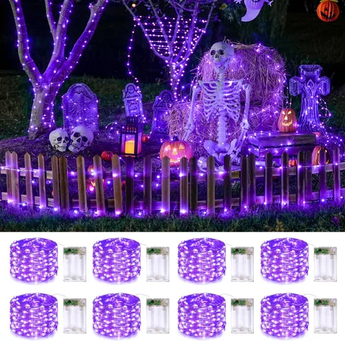 Vista 18 de JMEXSUSS Paquete de 4 unidades de 50 luces LED multicolor de hadas operadas por batería, cada una de 16 pies, luces de Navidad multicolor