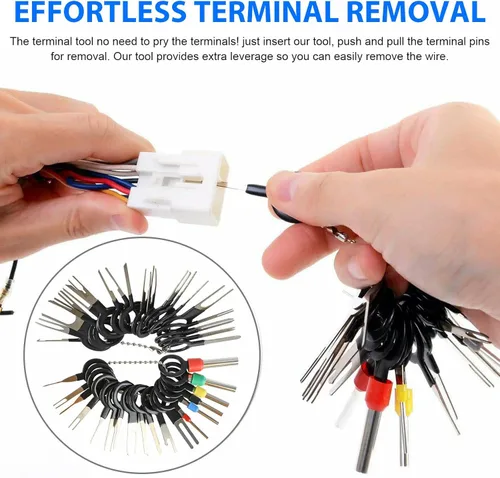 Vista 3 de Kit de herramientas de expulsión de extracción de terminales, kit de herramientas extractoras de pasadores de arnés de coche, conjunto