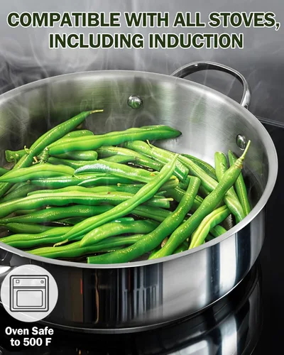 Vista 4 de Cooks Standard Sartén profunda, cubierta, de acero inoxidable revestido en múltiples capas, 5 cuartos de galón, 11 pulgadas., Acero inoxidable