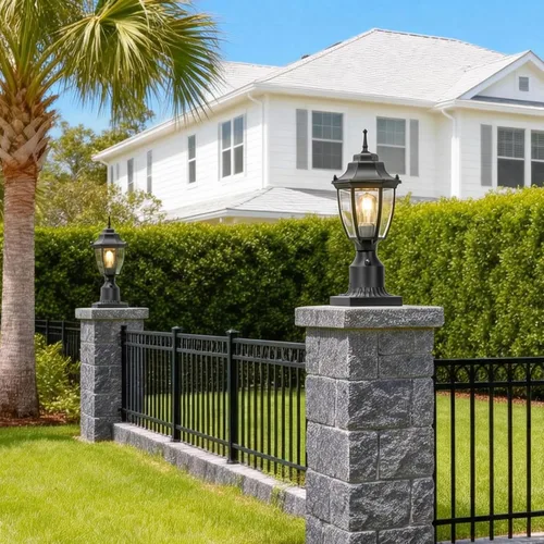 Vista 8 de Luces de poste para exteriores del anochecer al amanecer, impermeables, de aluminio, negro, lámpara de poste antioxidante, farol de luz al aire