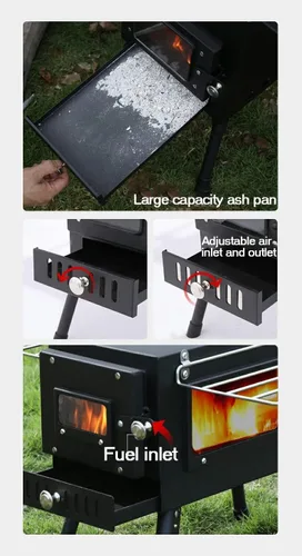 Vista 2 de Estufa de leña, estufa portátil para calefacción, compacta, al aire libre, patio, campamento, invierno, barbacoa, cocina de campamento, viajes
