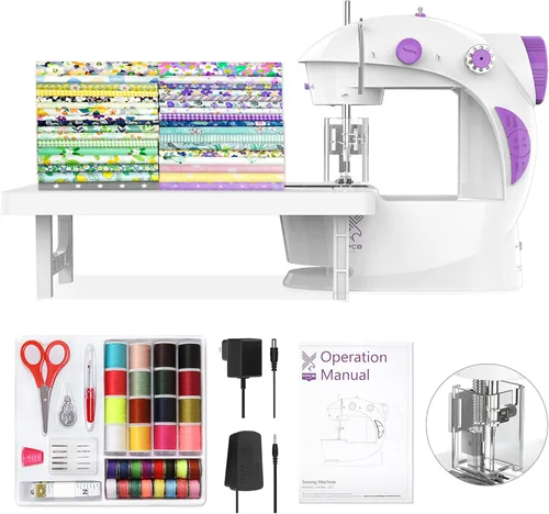 Vista 7 de Máquina de coser KPCB Tech para principiantes [Set completo] con protector de dedos y paquetes de tela - Mini máquina de coser eléctrica con kits