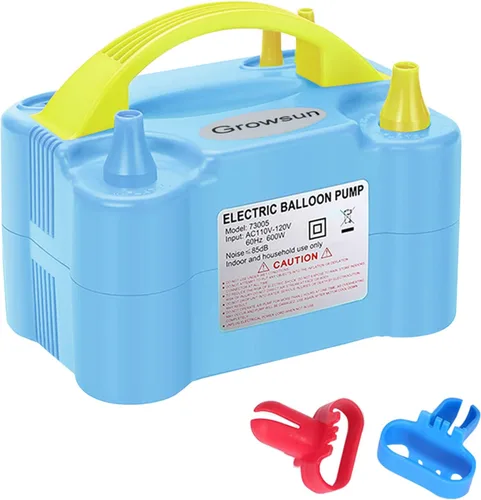 Growsun Bomba Eléctrica de Globos Inflador de Aire Portátil Automático de Doble Boquilla Soplador de Globos 110V 600W para Cumpleaños Baby Shower