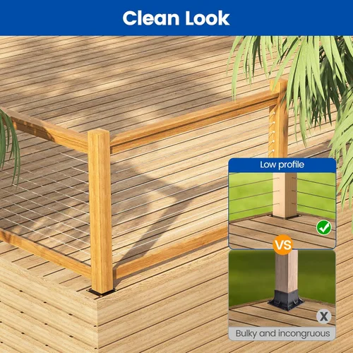 Vista 4 de Muzata Paquete de 4 x 4 pulgadas, conector de placa de poste de madera, placa base de poste de cubierta, valla de madera, barandilla de porche, base