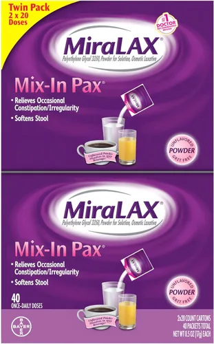 MiraLAX Polvo laxante para aliviar el estreñimiento suave para adultos, suavizante de heces con PEG 3350, laxante no estimulante, sin efectos