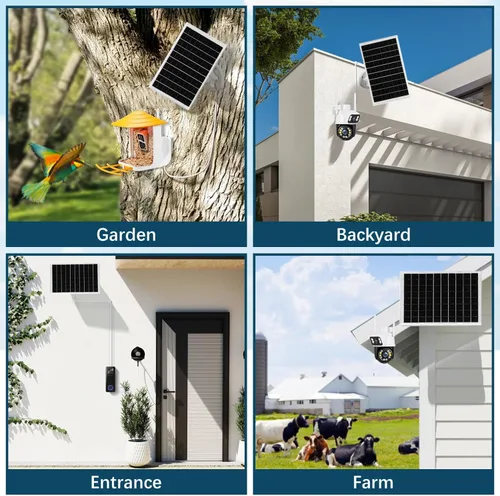 Vista 8 de Cargador de panel solar de 8W para cámaras de seguridad al aire libre, con Micro USB/USB-C y puerto DC (35 x 135), se ajusta a cámaras