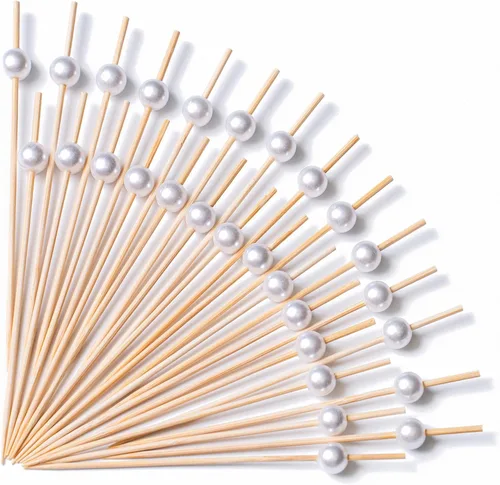Vista 31 de PuTwo palillos de cóctel hechos a mano 300 unidades palillos de cóctel de bambú natural con cuentas cúbicas en los extremos, ecológicos, pinchos
