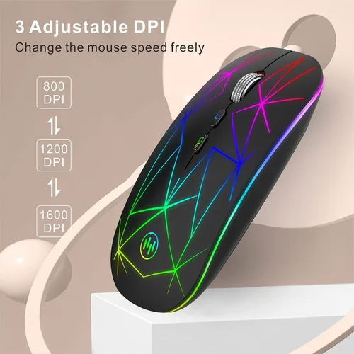 Vista 6 de Uiosmuph Mouse inalámbrico LED, G16 recargable con receptor USB y adaptador tipo C, ratón inalámbrico óptico portátil de 2.4 G para laptop, PC