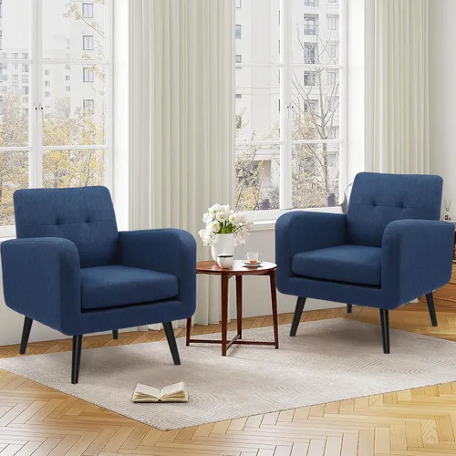 Vista 6 de LSSPAID Modern Accent Chairs, Upholstered Fabric Cozy Armchairs, Living Room Side Chair with Solid Wood Legs, Blue