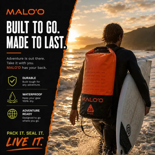 Vista 9 de Malo'o Dry Pack impermeable resistente mochila – bolsa seca enrollable (capacidad de 30 L)