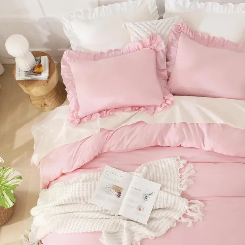 Vista 80 de Andency - Edredón beige con volantes tamaño individual, de 2 piezas, estilo rústico shabby clásico para niños, ligero y suave de microfibra