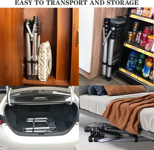 Vista 5 de Escalera de aluminio - 1.63M/5.5FT de estructura en A, escalera extensible telescópica, portátil, multiusos, plegable, resistente, capacidad