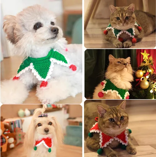 Vista 6 de Bandana de Navidad para gatos y perros, hecha a mano, ropa para mascotas, corbata para gato, gatito, cachorro, perro pequeño, conejo en Navidad