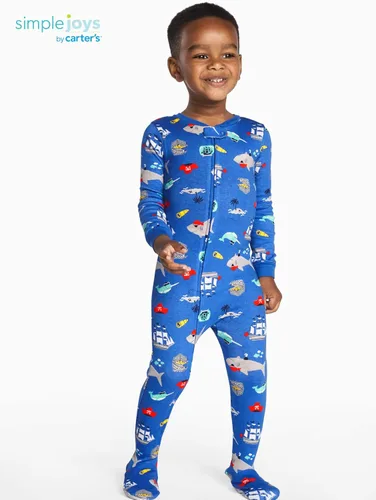 Vista 2 de Simple Joys by Carter's - Pijama de algodón con pies ajustada para niños pequeños y bebés, paquete de 3