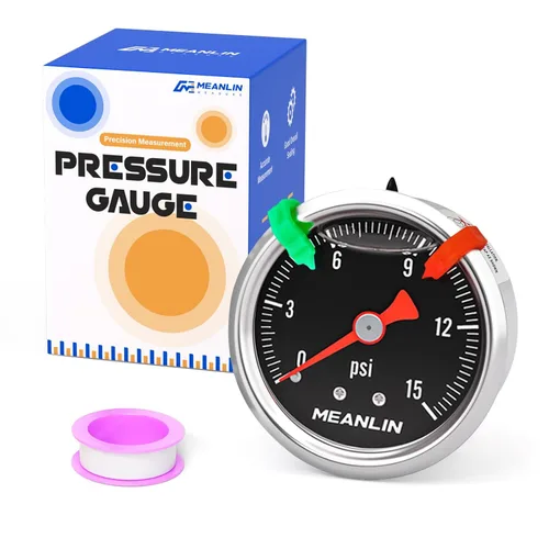 Vista 12 de MEANLIN MEASURE - Manómetro de presión de 0~15 psi, relleno de glicerina, esfera con cara de 1.5 pulgadas, NPT de 1/8 de pulgada, manómetro