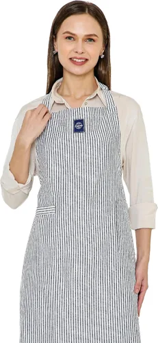 Vista 11 de Encasa XO Delantales de cocina de algodón para mujeres y hombres con bolsillo y bucle para toalla, correa ajustable para cuello y espalda