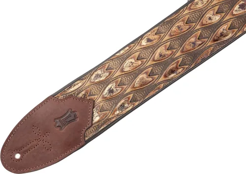 Vista 7 de Levy's Leathers Serie Sundance - Correa de guitarra de cuero repujado de 3 pulgadas de ancho, diseño premium de punta de flecha marrón, soporte