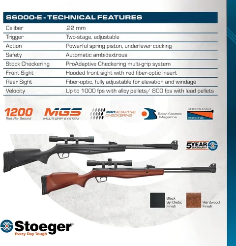 Vista 6 de Stoeger Combo S6000-E - Calibre .22 - Sintético Negro con Miras de Fibra Óptica y Alcance 4 x 32