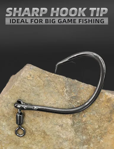 Vista 4 de BLUEWING Gancho de círculo de desplazamiento de amplio espacio con giro de acero inoxidable de gran juego, cebo vivo, anillo para agua dulce y agua