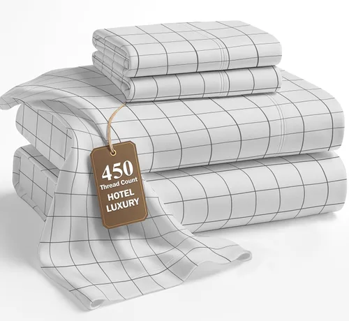 Vista 30 de LANE LINEN - Sábanas tamaño Queen, 450 hilos, 100% algodón, refrescantes, transpirables, con bolsillo profundo, 4 piezas, color negro