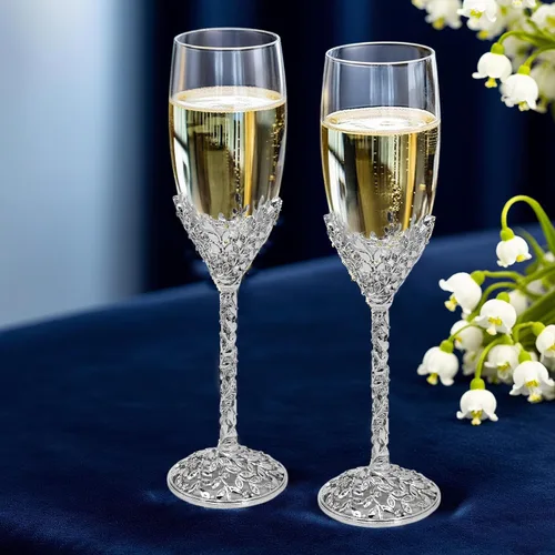 Copas de champán plateadas - Para él y ella, copas de brindis de boda para celebraciones de compromiso, despedida de soltera y idea para lista de