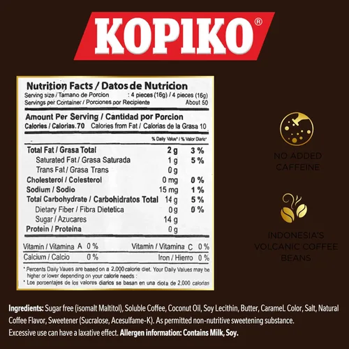 Vista 2 de Kopiko Caramelo de Café – Caramelo Duro de Sabor Audaz y Sabroso de Indonesia con Extracto de Café Real – Un Impulso Satisfactorio para Energía En