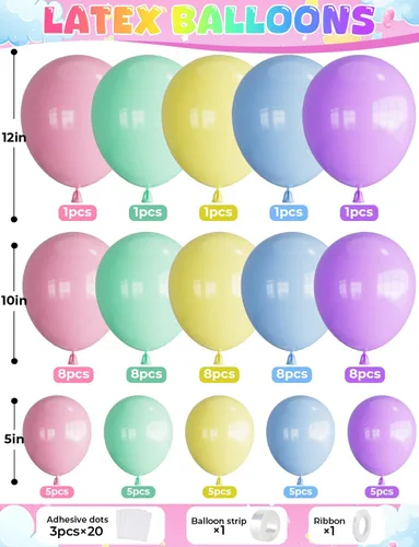 Vista 3 de Decoraciones de cumpleaños pastel, globos pastel con pancarta de globos de feliz cumpleaños, globos de macarrón, globo de látex de nube