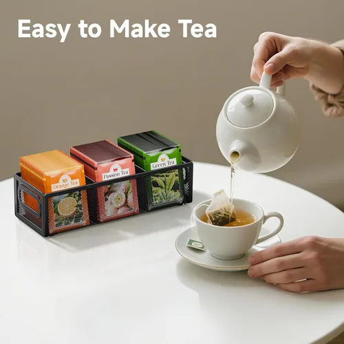 Vista 5 de Tea Bag Organizer 6 Grids. Mesh Tea Bag Holder with Handle, Teabag Holder, Tea Station Organizer for Countertop, Pantry, Kitchen, Cabinet - Pink