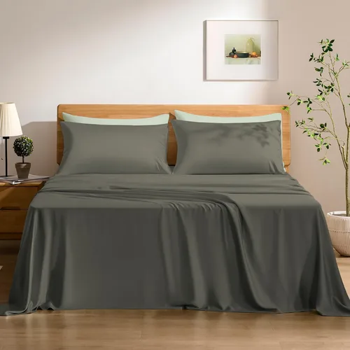 Vista 20 de TOSMO - Juego de sábanas de lujo con enfriamiento - 100% viscosa de bambú, juego de ropa de cama de 3 piezas (tamaño individual) - bolsillos extra