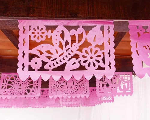 Vista 3 de Cartel rosa, brillante, decoración de fiesta rosa, pancarta de papel mexicano, paquete de 2