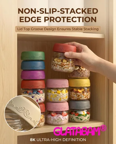 Vista 4 de Tarro de aderezo de ensalada de 2 onzas, paquete de 8, hermético, a prueba de fugas, pequeño tarro de salsa de vidrio con tapas, reutilizable