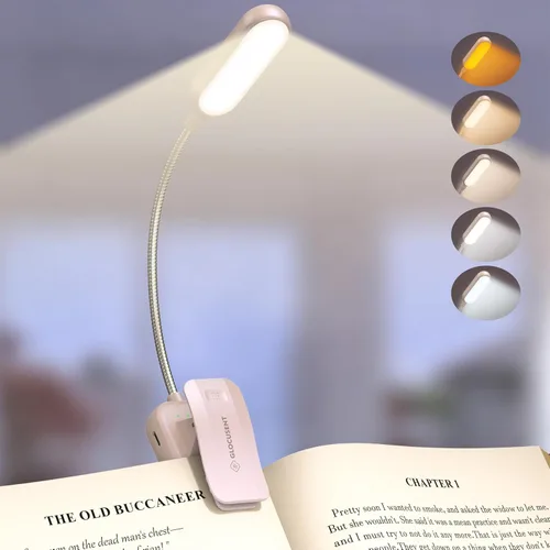 Vista 10 de Glocusent Luz de libro de 20 LED para leer en la cama, luz de lectura para el cuidado de los ojos, 5 colores y 5 brillos de 3 a 100 lm regulables
