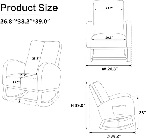 Vista 17 de Setawix Silla mecedora de peluche para guardería, silla mecedora tapizada para sala de estar, sillón con respaldo de sherpa de ocio, silla mecedora