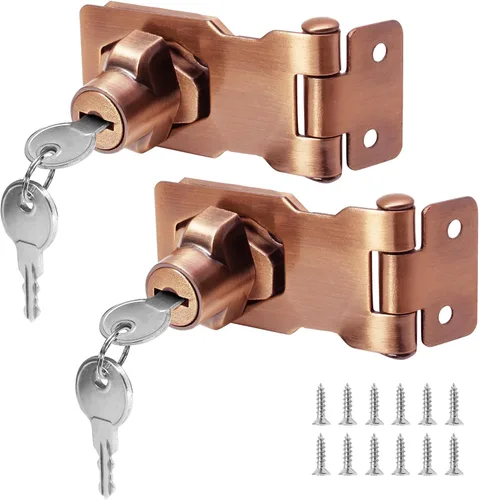 Vista 14 de 2 cerraduras de cerrojo con llave de 2.5 pulgadas, perilla giratoria de bloqueo con llave, cierres de seguridad de metal diferentes para puertas