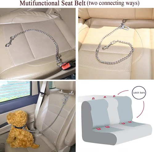 Vista 8 de Mogoko Acero inoxidable para perros sin masticar, cable de seguridad para vehículos de mascotas, correa de correa de automóvil para perros grandes