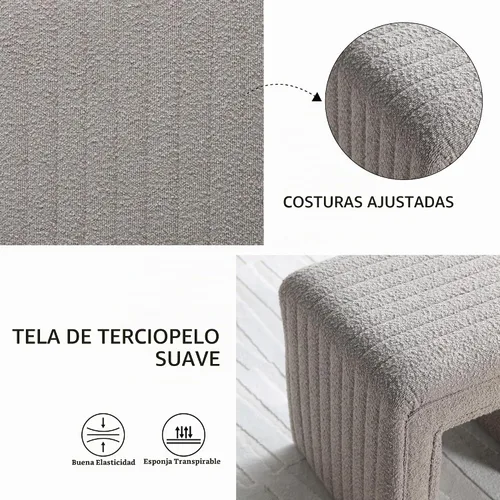 Vista 6 de Get Set Style Taburete de tocador, moderno taburete otomano de lino con patas de madera, sofá banco, reposapiés, asiento adicional para tocador