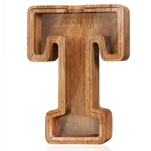 Vista 31 de Alcancía de madera grande personalizada con letras – Alcancía de letras para niños y niñas, regalo de cumpleaños (A)