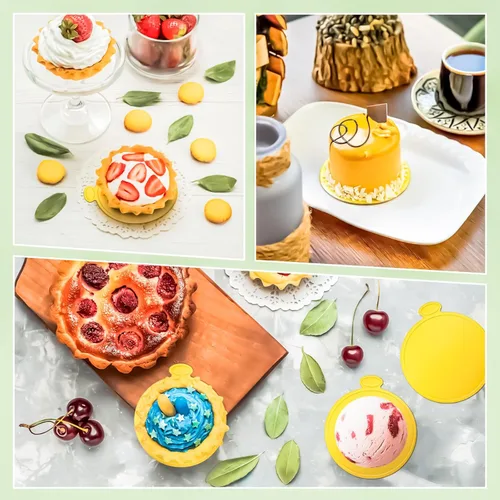 Vista 7 de MotBach 50 piezas de mini tablas de pastel, 8,9 cm, doradas, redondas, base circular de cartón para pastel, mini tabla circular de postre, pequeñas