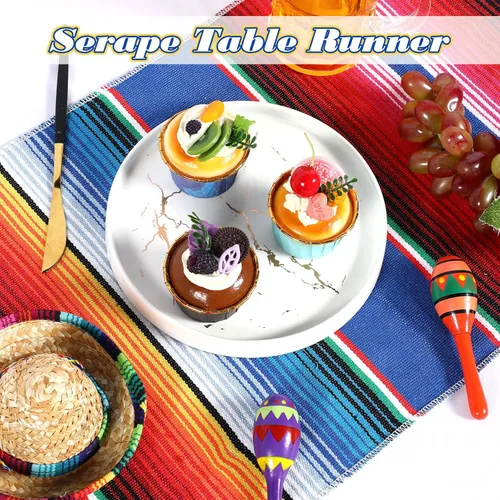 Vista 7 de 24 piezas de camino de mesa de sarape mexicano tejido a mano con flecos de algodón, camino de mesa colorido a rayas mexicanas para decoraciones