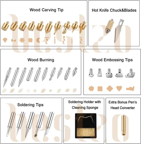 Vista 2 de BESTZO Kit de herramientas de combustión de leña LCD con soldador, kit de herramientas de pirografía con grabado en relieve, tallado, punta