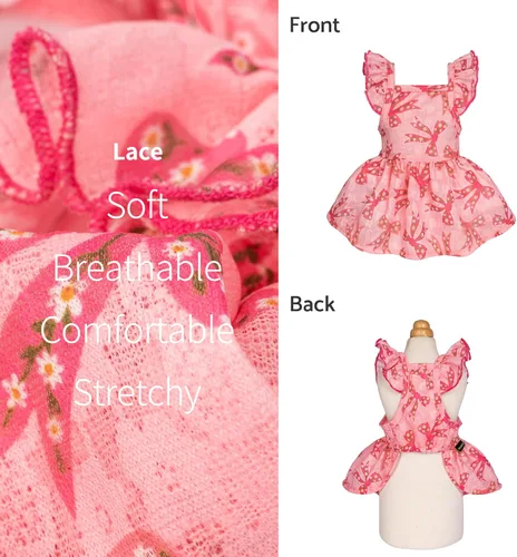 Vista 5 de Fitwarm Vestido para Perro con Mangas con Volantes y Lazo, Ropa de Cumpleaños para Perras Pequeñas, Atuendo para Mascotas, Rosa, XXS