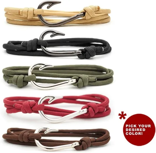 Vista 5 de CRAFTMEMORE Pulsera con colgante de gancho de pescado, hecha con cordón militar 550, pulsera ajustable y tobillera