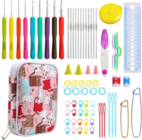 Vista 11 de KOKNIT Kit profesional de ganchillo, 9 ganchos de ganchillo ergonómicos de agarre suave, 14 ganchos de ganchillo de aluminio completo con funda