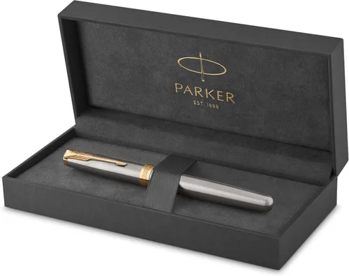 Vista 12 de PARKER Sonnet 1931473 pluma estilográfica, laca roja con decoración dorada y punta fina, Azul y cromo