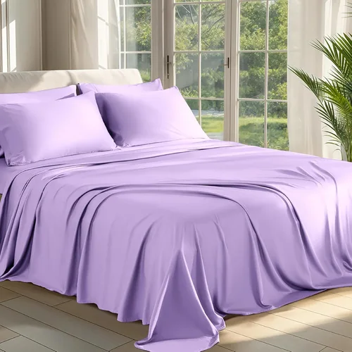 Vista 134 de Shilucheng Sábanas 100% viscosa derivada de bambú, tamaño matrimonial, 4 piezas, ultra refrescantes y sedosas, bolsillo profundo de 16 pulgadas