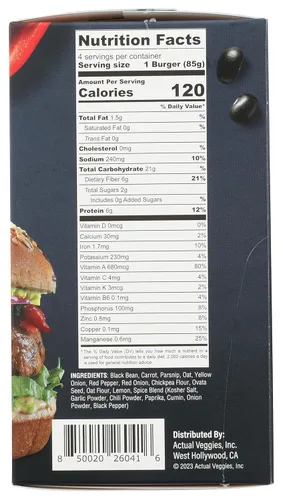 Vista 2 de Actual Veggies Hamburguesa vegetariana de frijoles negros, 12 onzas